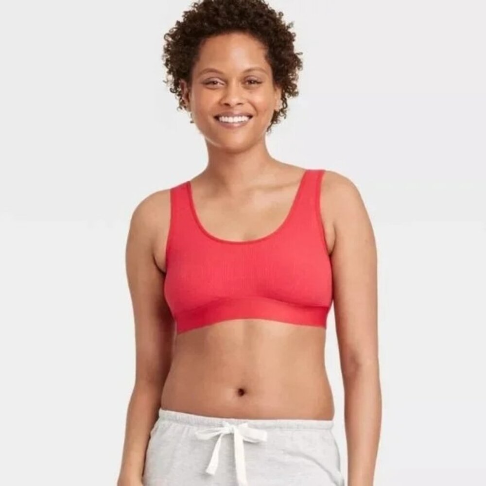 NEW Auden Women's Cotton Stretch Scoop Bralette - Red